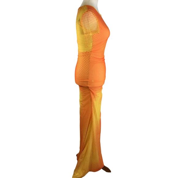 WOODS By Jordyn Womens Maxi Dress Stretch Mesh Orange & Yellow Size S - Picture 4 of 7